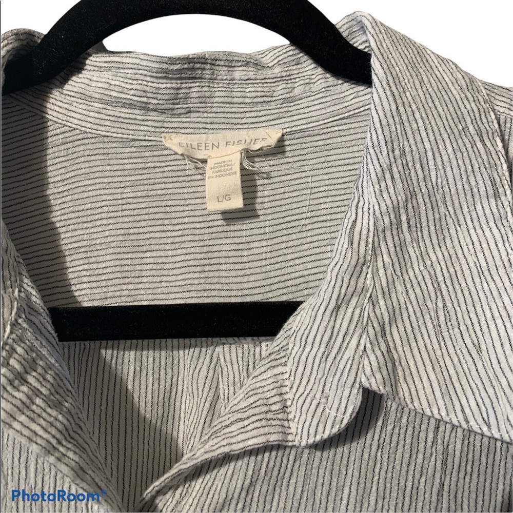 Eileen Fisher Striped Button-Up Crinkled Blouse - Picture 9 of 10